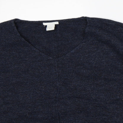 H&M Mens Blue V-Neck Acrylic Pullover Jumper Size S