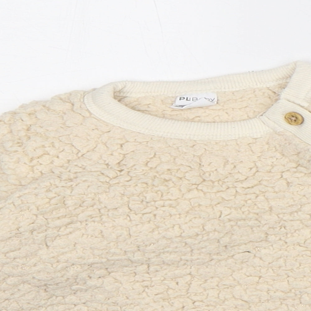 PL:Baby Baby Beige Polyester Pullover Jumper Size 9-12 Months Snap - Woolen Texture