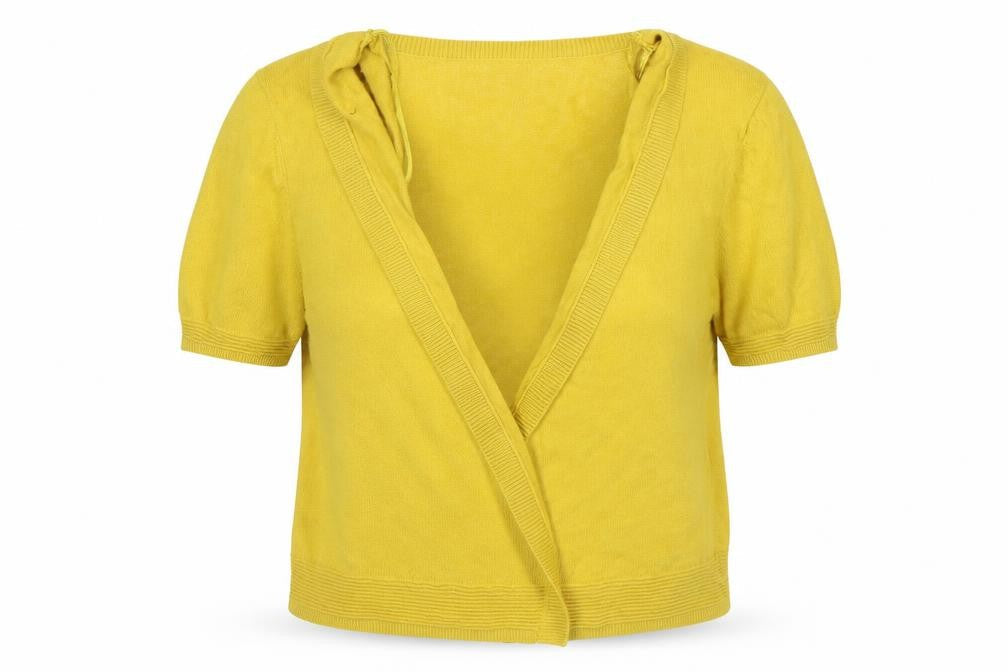 TU Womens Yellow V-Neck Cotton Cardigan Jumper Size 10 - Cropped