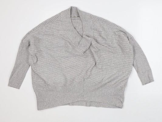 River Island Womens Grey V-Neck Polyester Pullover Jumper Size M