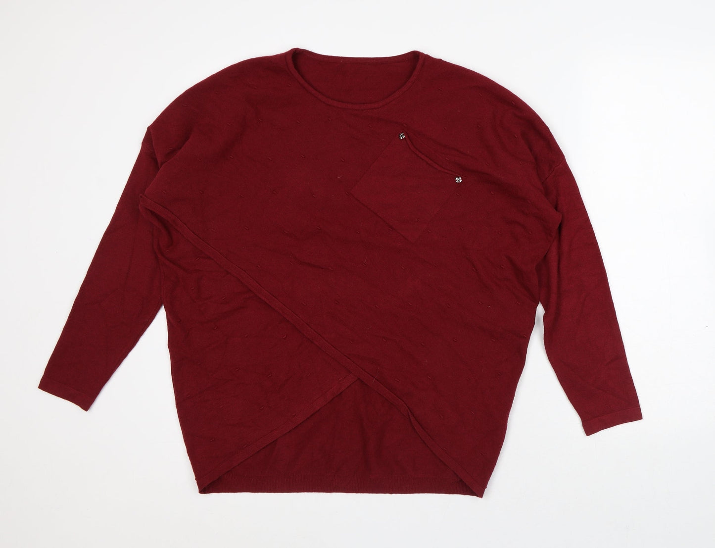 Preworn Womens Red Round Neck Polyester Wrap Jumper Size L