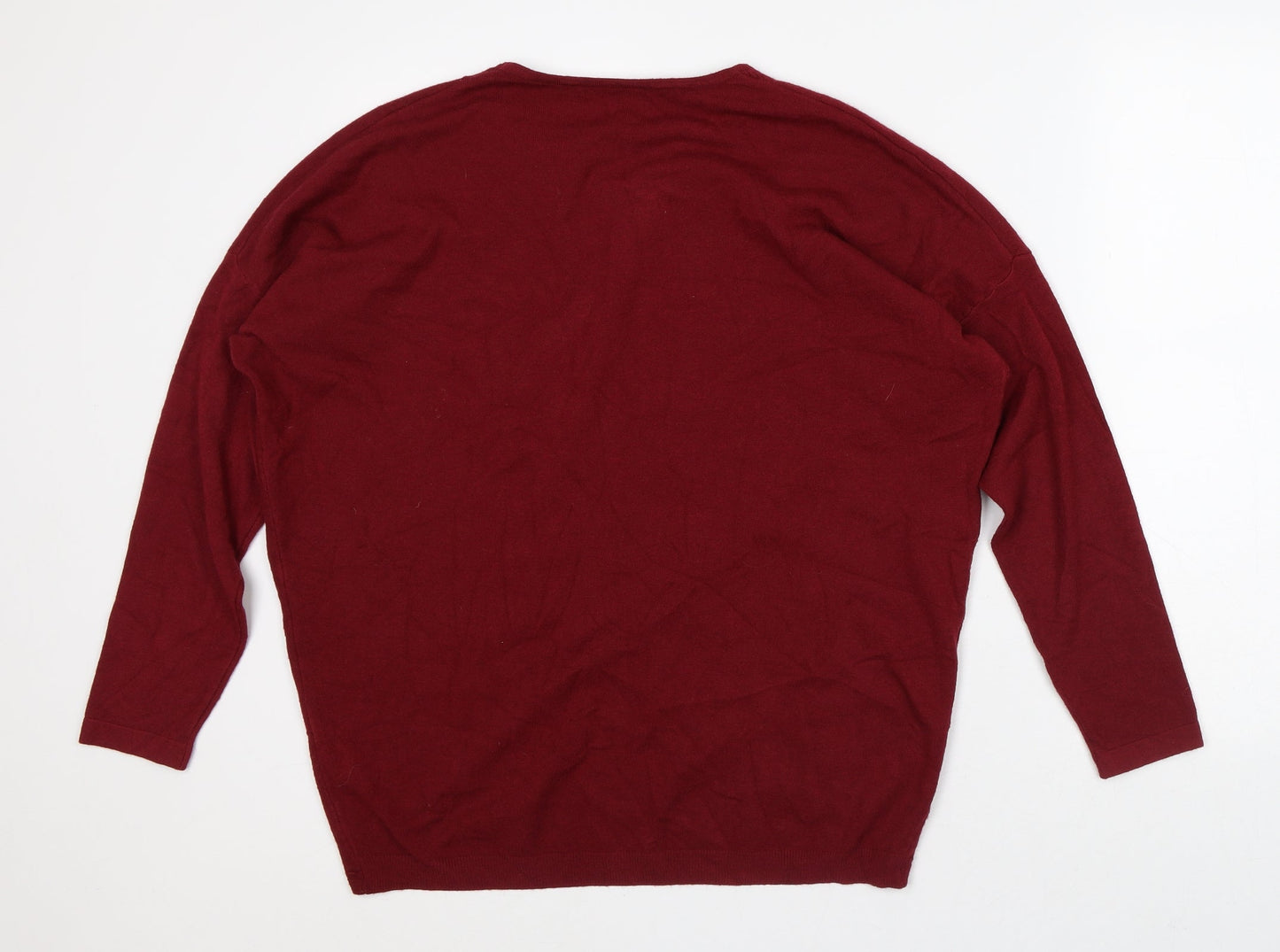 Preworn Womens Red Round Neck Polyester Wrap Jumper Size L