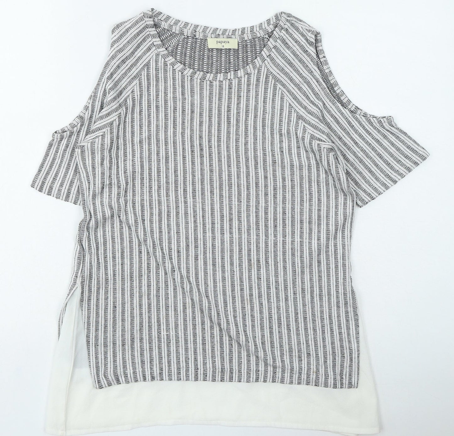 Papaya Womens Grey Round Neck Striped Viscose Pullover Jumper Size 10