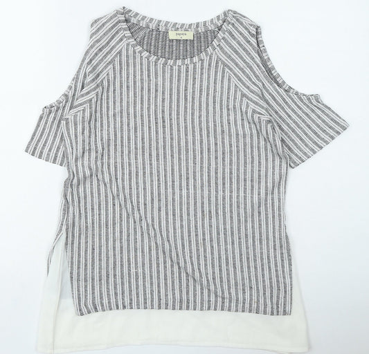Papaya Womens Grey Round Neck Striped Viscose Pullover Jumper Size 10