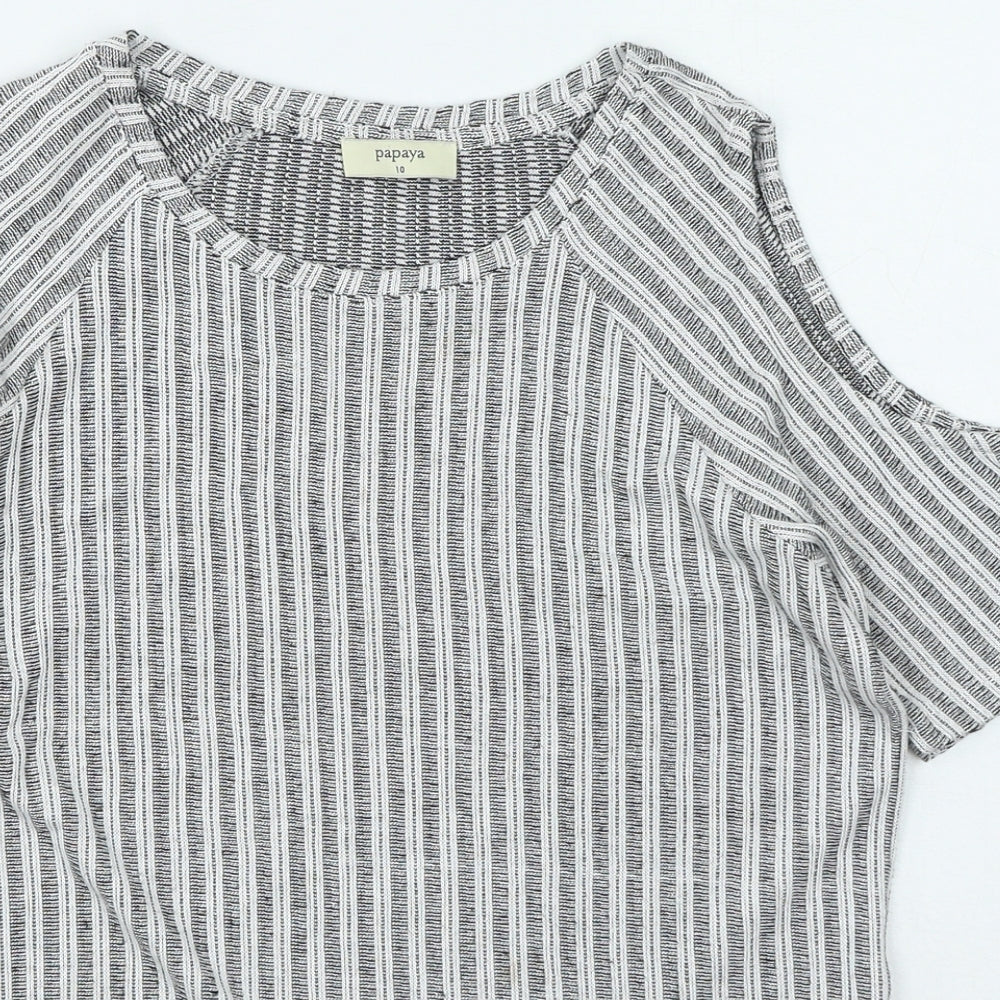 Papaya Womens Grey Round Neck Striped Viscose Pullover Jumper Size 10