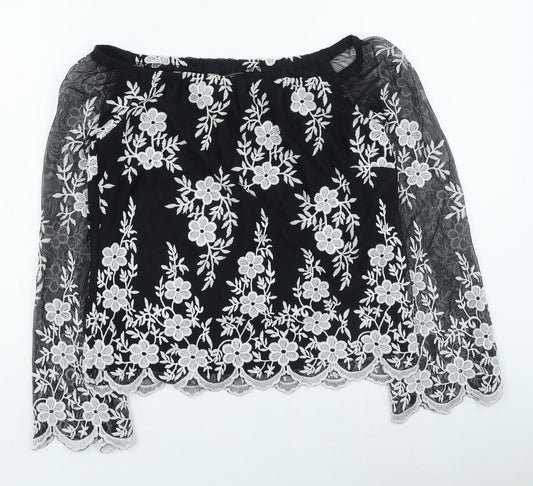 Lipsy Womens Black Square Neck Floral Polyamide Pullover Jumper Size 8