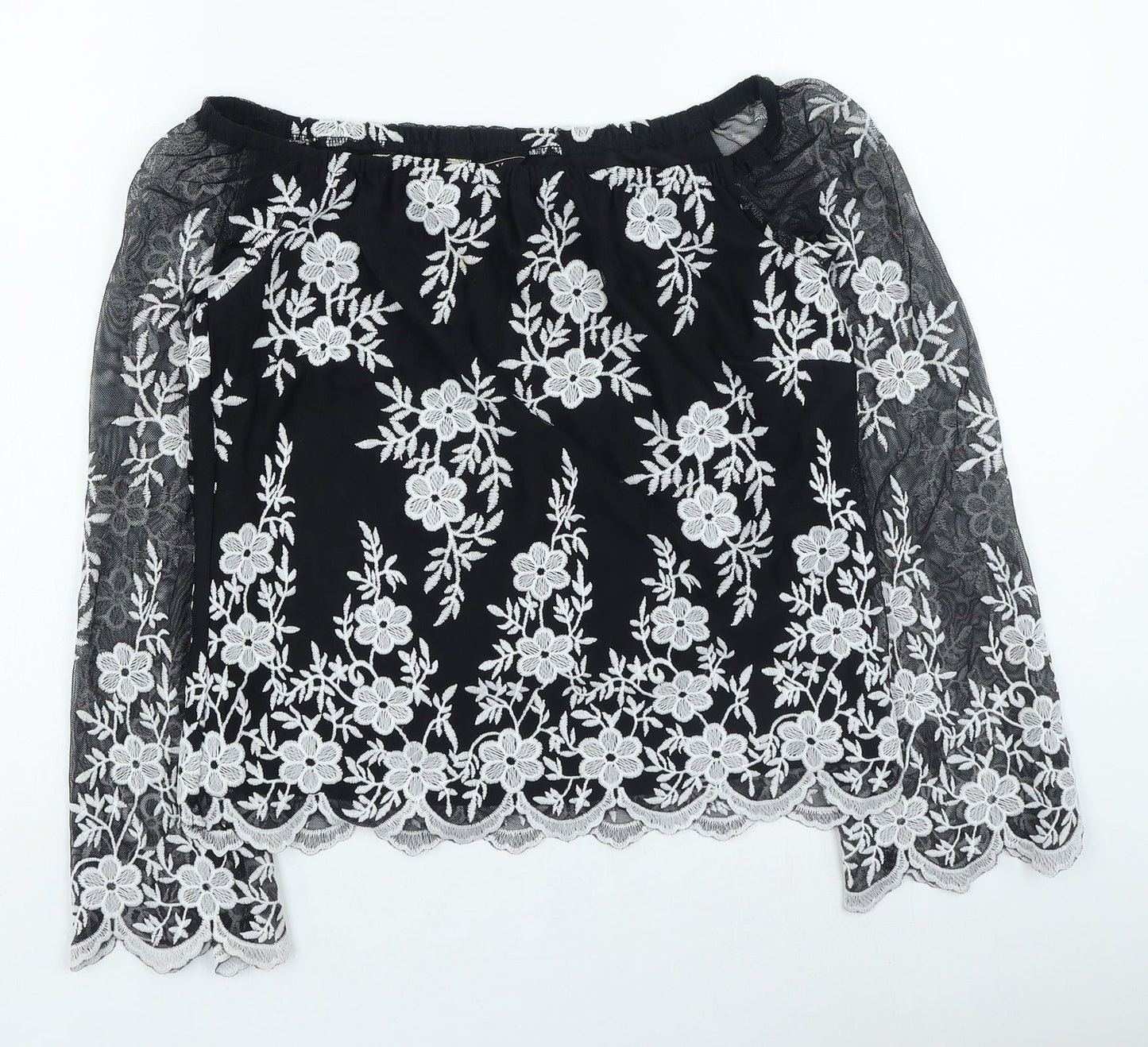 Lipsy Womens Black Square Neck Floral Polyamide Pullover Jumper Size 8