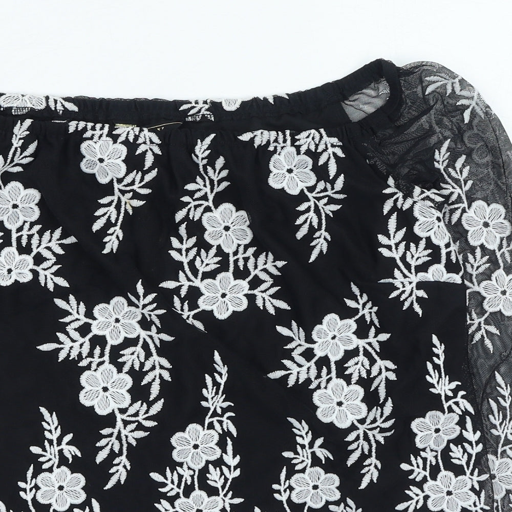 Lipsy Womens Black Square Neck Floral Polyamide Pullover Jumper Size 8