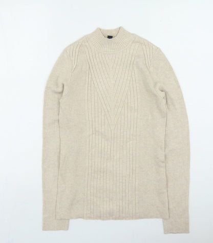 International Womens Beige High Neck Rayon Pullover Jumper Size M