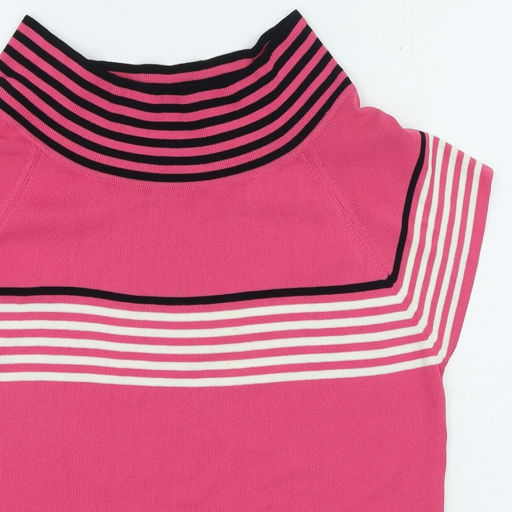 Vogue Womens Pink High Neck Striped Rayon Pullover Jumper Size 16