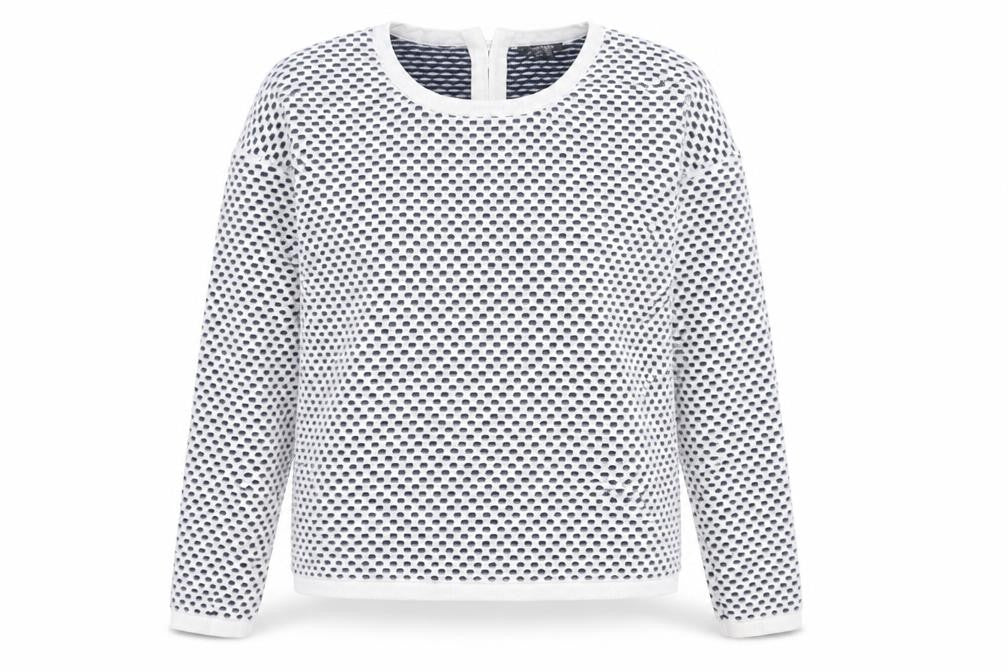 ESMARA Womens White Geometric Cotton Pullover Sweatshirt Size S Zip