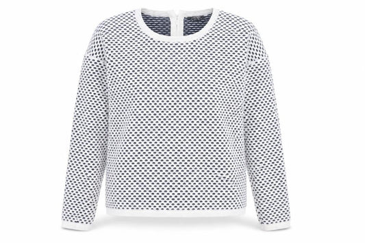 ESMARA Womens White Geometric Cotton Pullover Sweatshirt Size S Zip