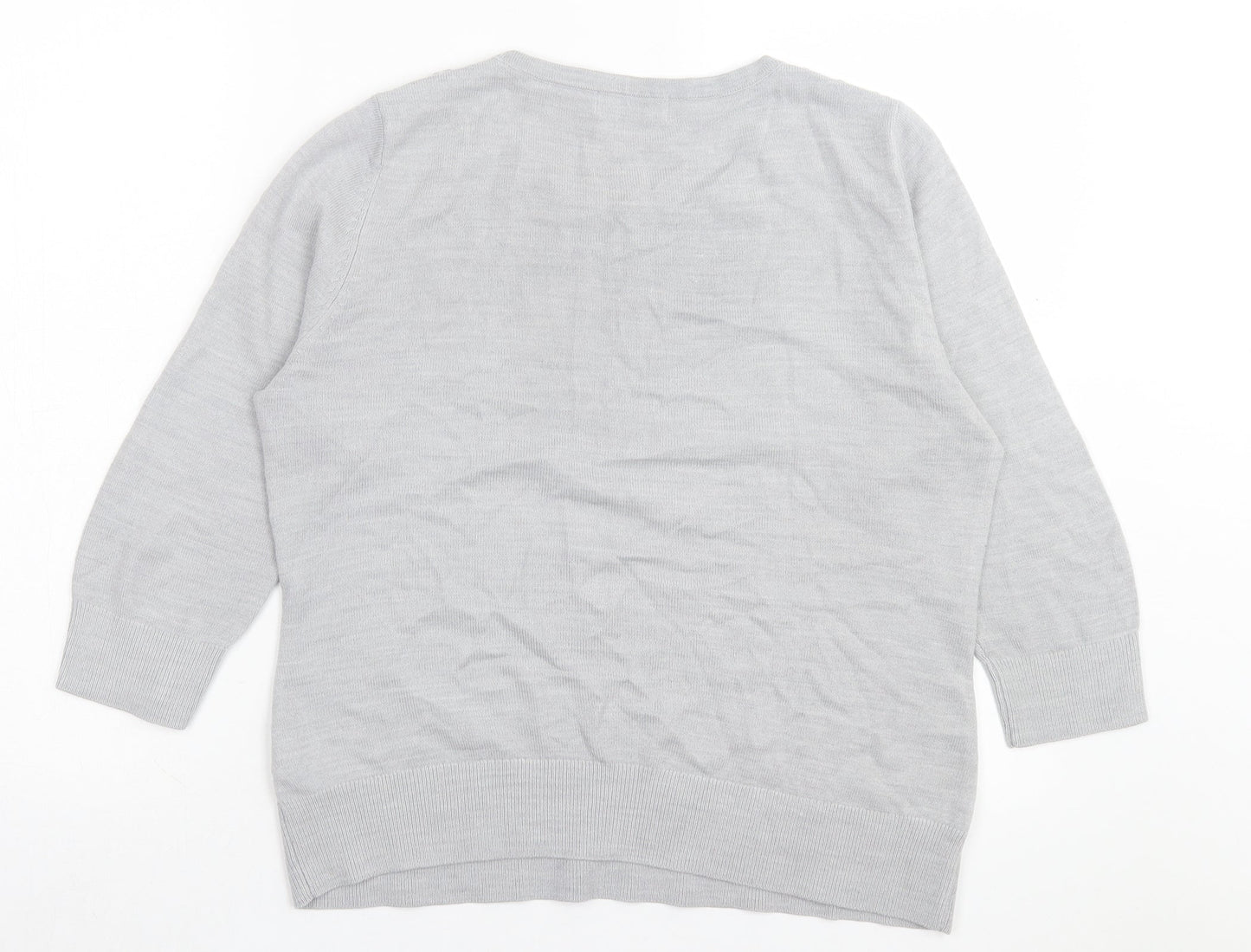 Per Una Womens Grey Crew Neck Acrylic Pullover Jumper Size 14