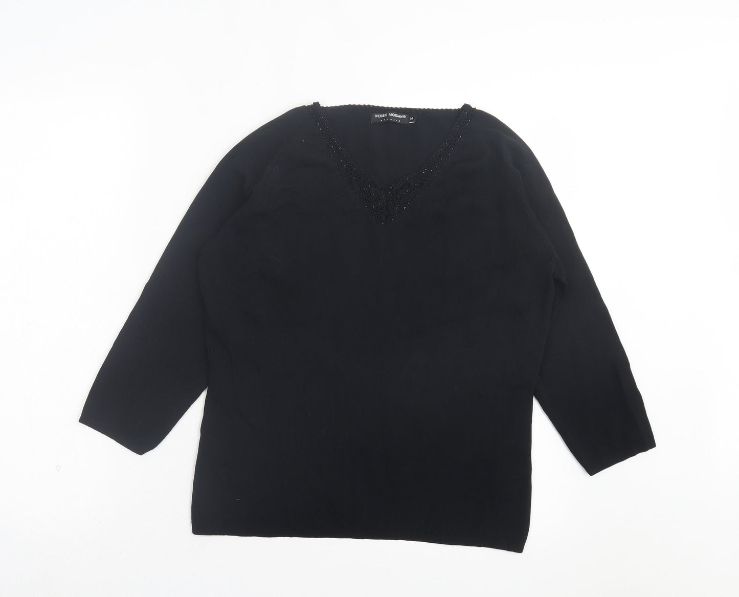 Debbie Morgan Womens Black Viscose Basic T-Shirt Size M V-Neck