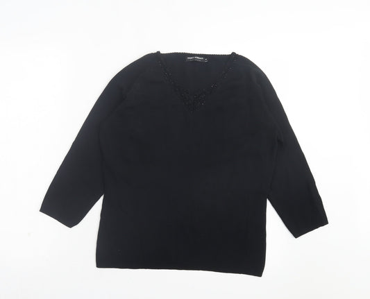 Debbie Morgan Womens Black Viscose Basic T-Shirt Size M V-Neck
