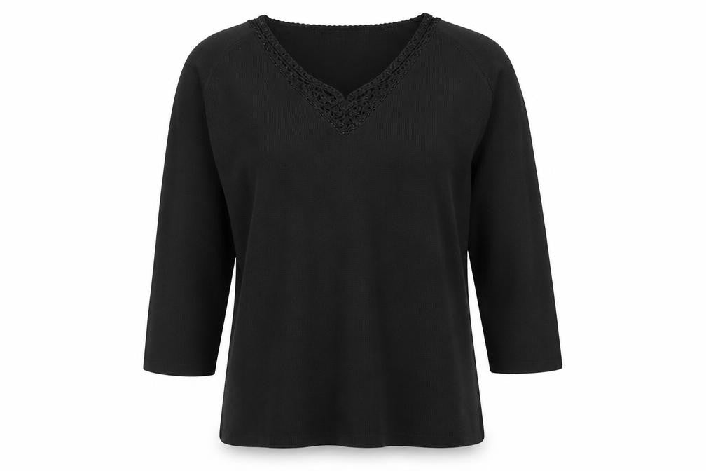 Debbie Morgan Womens Black Viscose Basic T-Shirt Size M V-Neck