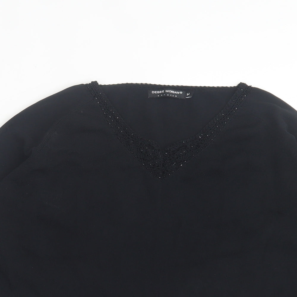 Debbie Morgan Womens Black Viscose Basic T-Shirt Size M V-Neck