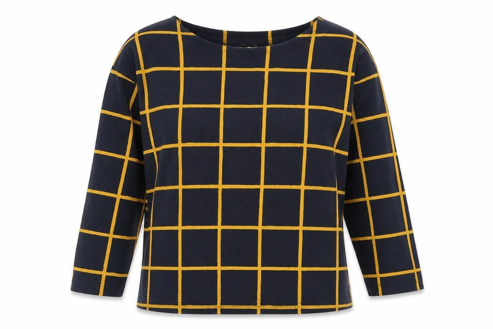 Bonmarché Womens Blue Plaid Polyester Basic T-Shirt Size 14 Crew Neck