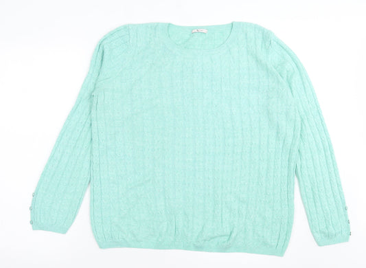 YU Womens Green Crew Neck Acrylic Pullover Jumper Size 14