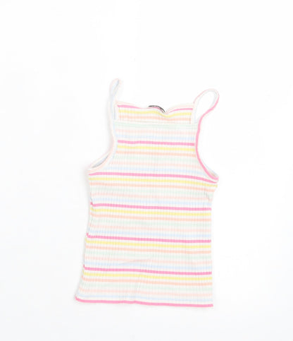 F&F Girls Multicoloured Striped Cotton Basic Tank Size 6-7 Years Square Neck Pullover