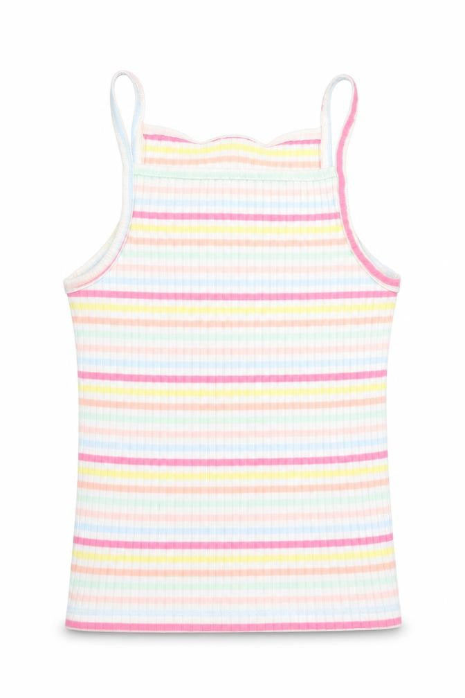 F&F Girls Multicoloured Striped Cotton Basic Tank Size 6-7 Years Square Neck Pullover