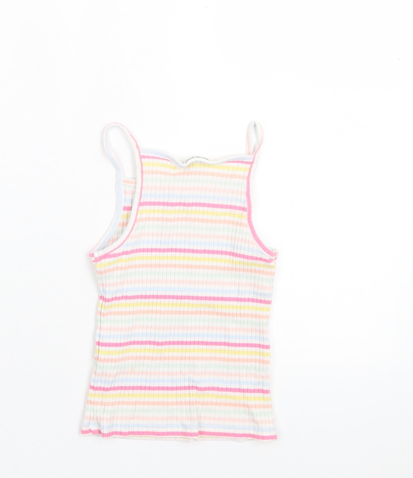 F&F Girls Multicoloured Striped Cotton Basic Tank Size 6-7 Years Square Neck Pullover