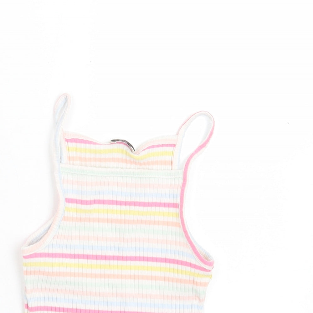 F&F Girls Multicoloured Striped Cotton Basic Tank Size 6-7 Years Square Neck Pullover