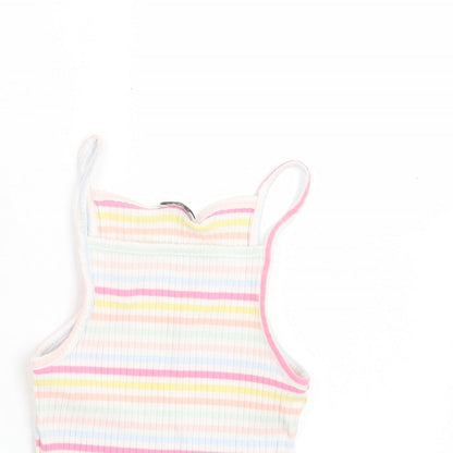 F&F Girls Multicoloured Striped Cotton Basic Tank Size 6-7 Years Square Neck Pullover