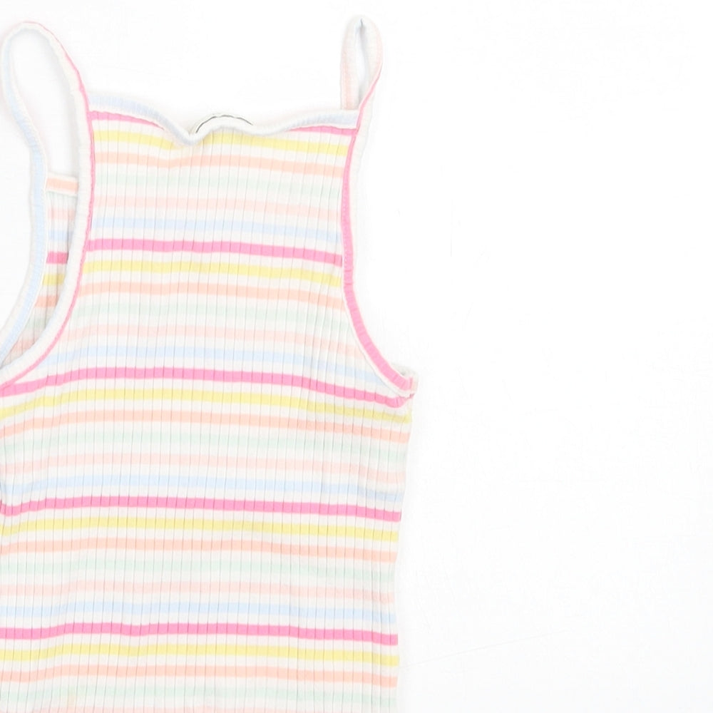 F&F Girls Multicoloured Striped Cotton Basic Tank Size 6-7 Years Square Neck Pullover