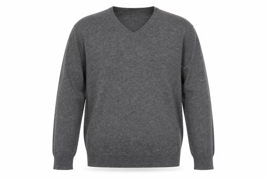 Avenue Mens Grey V-Neck Acrylic Pullover Jumper Size M