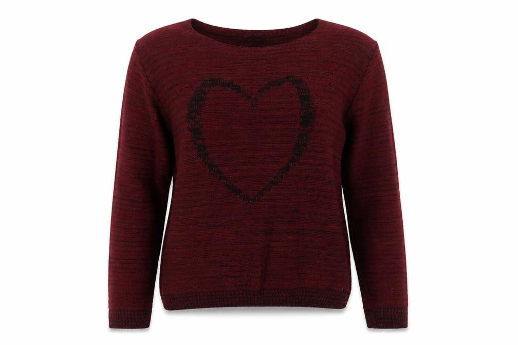 Mia Moda Womens Red Boat Neck Acrylic Pullover Jumper Size M - Heart