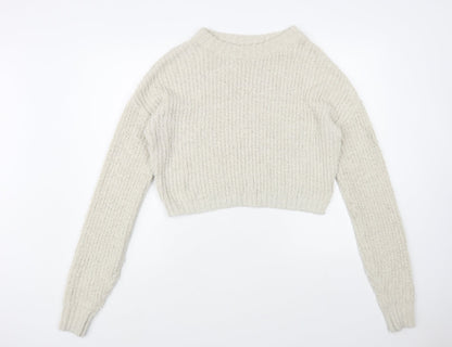 Prett Womens Beige Boat Neck Polyester Pullover Jumper Size M