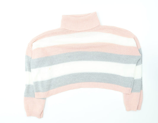 Quiz Womens Multicoloured Roll Neck Striped Acrylic Pullover Jumper Size M
