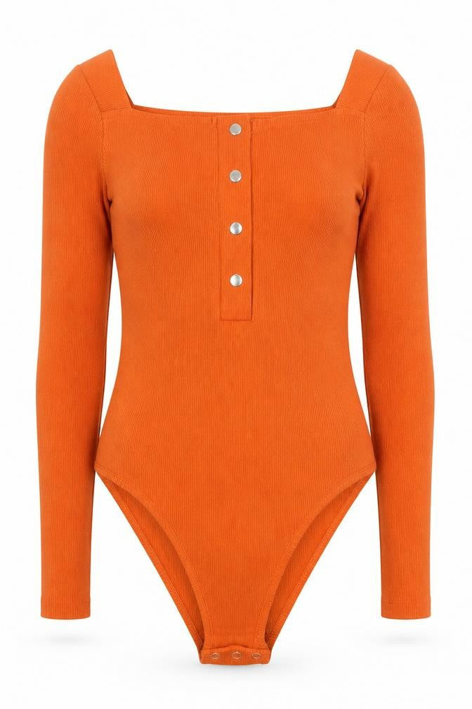 Lalita Womens Orange Cotton Bodysuit One-Piece Size 10 Snap