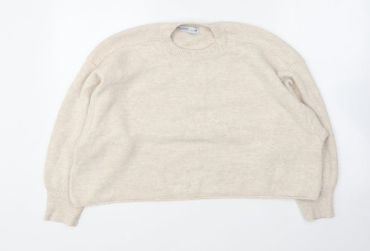 STB Women Womens Beige Round Neck Acrylic Pullover Jumper Size S