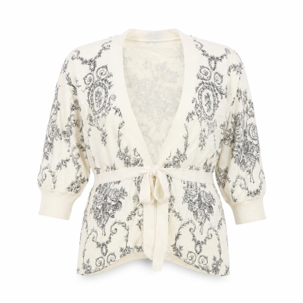 Oasis Womens Ivory V-Neck Geometric Cotton Cardigan Jumper Size 12
