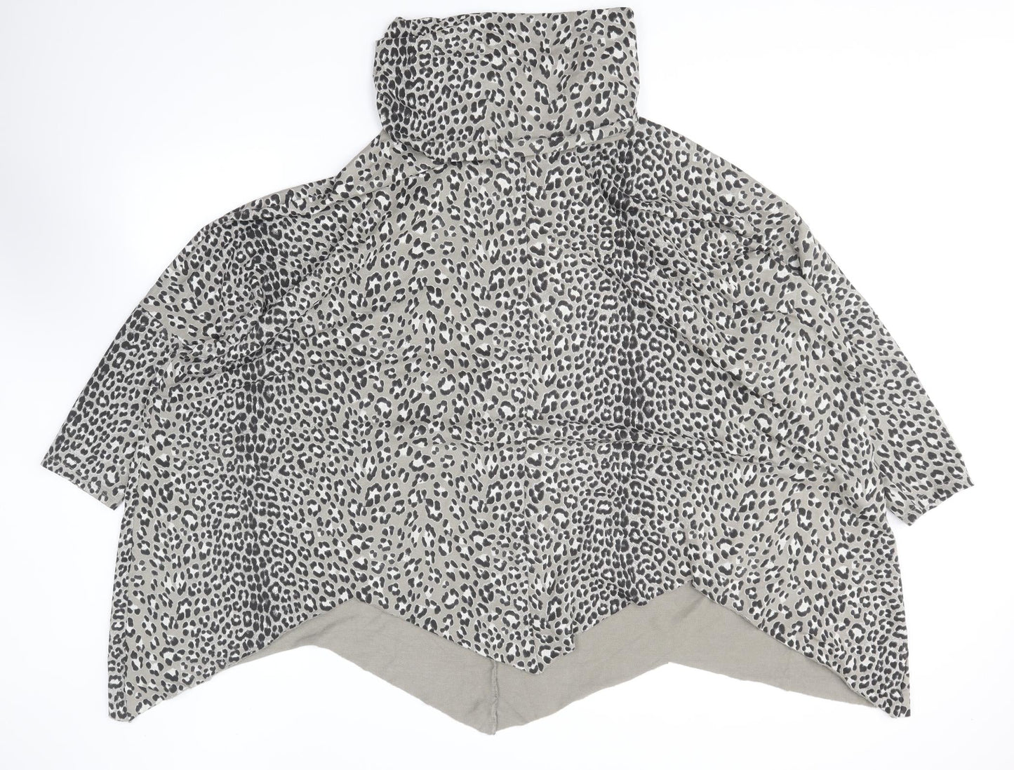 Preworn Womens Grey Roll Neck Animal Print Cotton Pullover Jumper Size 16 - Leopard Print