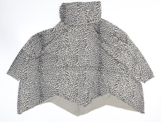 Preworn Womens Grey Roll Neck Animal Print Cotton Pullover Jumper Size 16 - Leopard Print