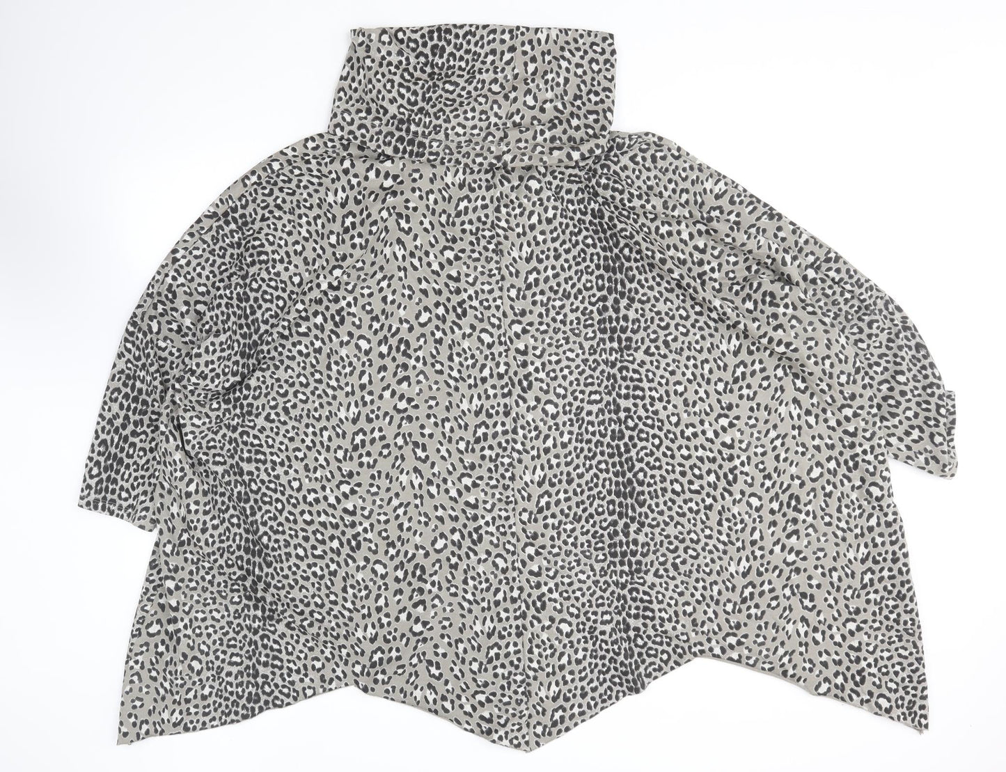 Preworn Womens Grey Roll Neck Animal Print Cotton Pullover Jumper Size 16 - Leopard Print