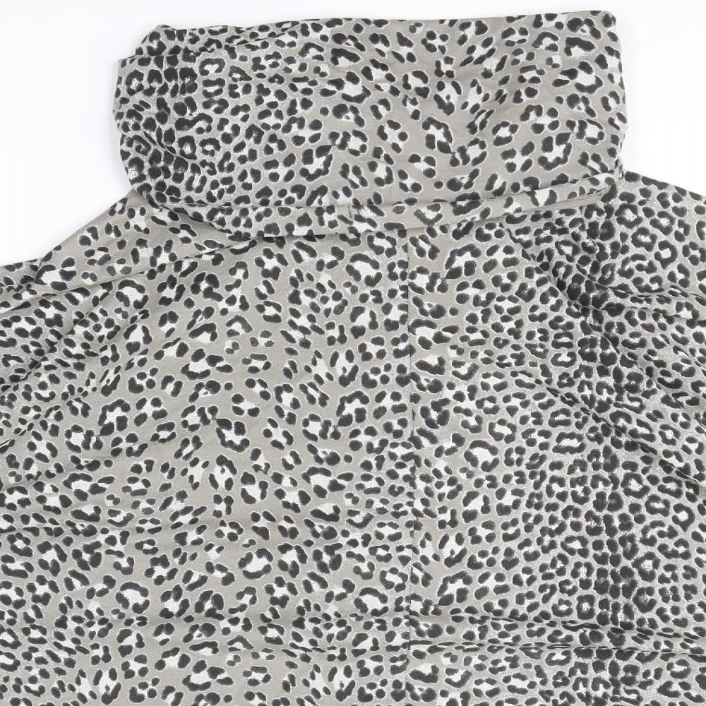 Preworn Womens Grey Roll Neck Animal Print Cotton Pullover Jumper Size 16 - Leopard Print