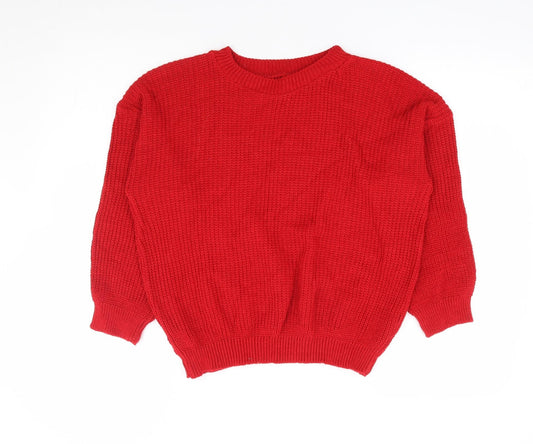 Preworn Womens Red Round Neck Acrylic Pullover Jumper Size M