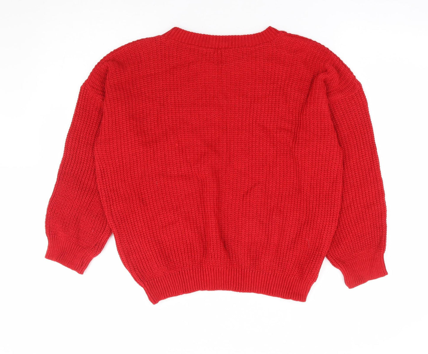 Preworn Womens Red Round Neck Acrylic Pullover Jumper Size M
