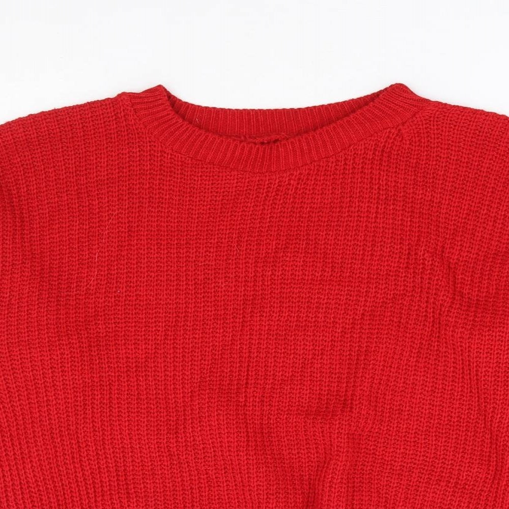 Preworn Womens Red Round Neck Acrylic Pullover Jumper Size M