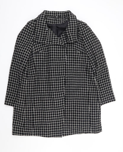 Marks & Spencer Womens Black Check Jacket Coat Size 12 Button