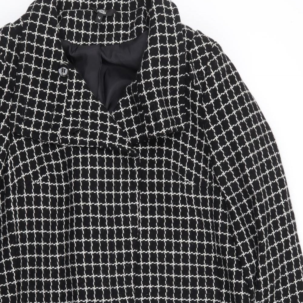 Marks and Spencer Womens Black Check Jacket Coat Size 12 Button