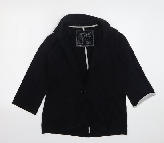 Denim & Co. Womens Black Cotton Jacket Blazer Size 10