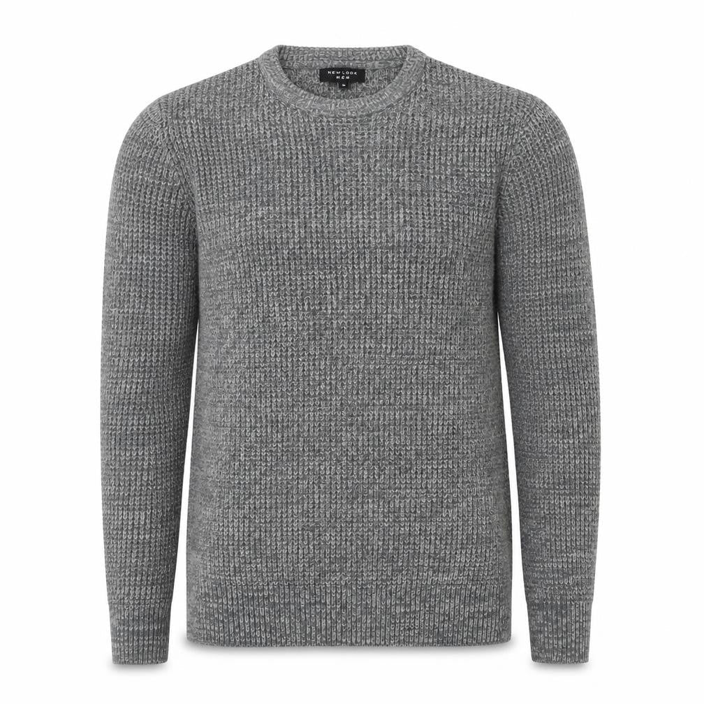New Look Mens Grey Round Neck Acrylic Pullover Jumper Size S