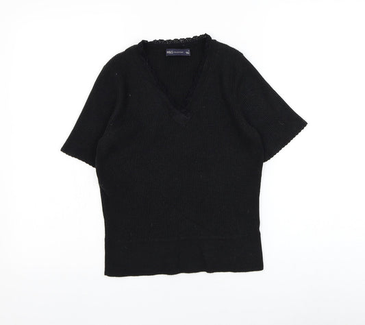 Marks and Spencer Womens Black V-Neck Polyester Pullover Jumper Size 14