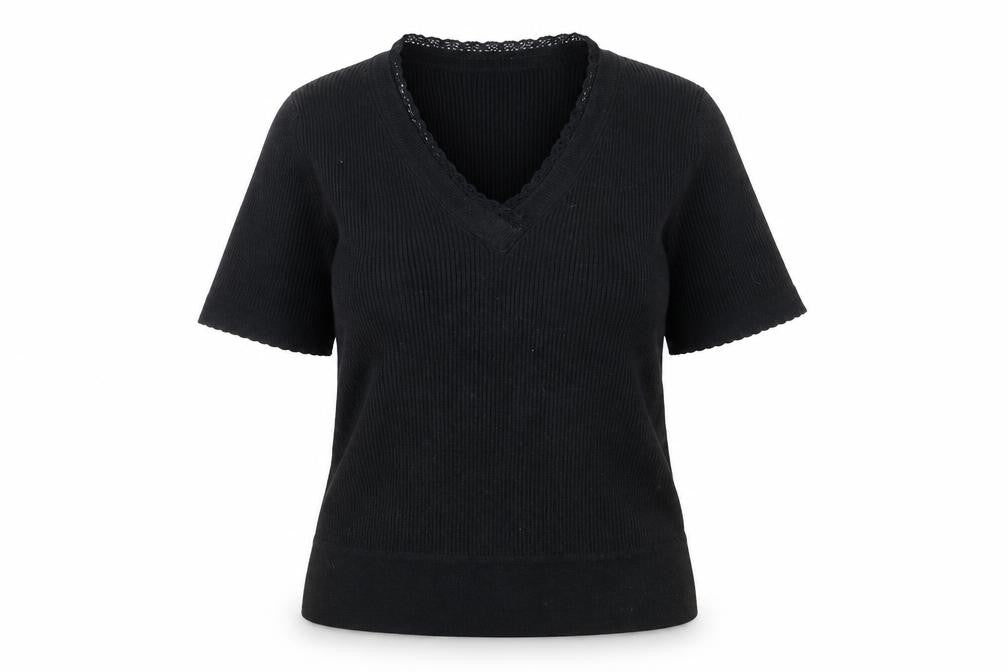 Marks & Spencer Womens Black V-Neck Polyester Pullover Jumper Size 14
