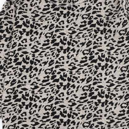 Preworn Womens Beige Roll Neck Animal Print Polyester Pullover Jumper Size L - Leopard Print